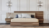 Queen Matteo Italian Modern Walnut & Fabric Bed + 2 Nightstands + Dresser Set