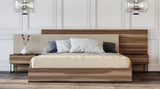 Queen Matteo Italian Modern Walnut & Fabric Bed + 2 Nightstands + Dresser Set