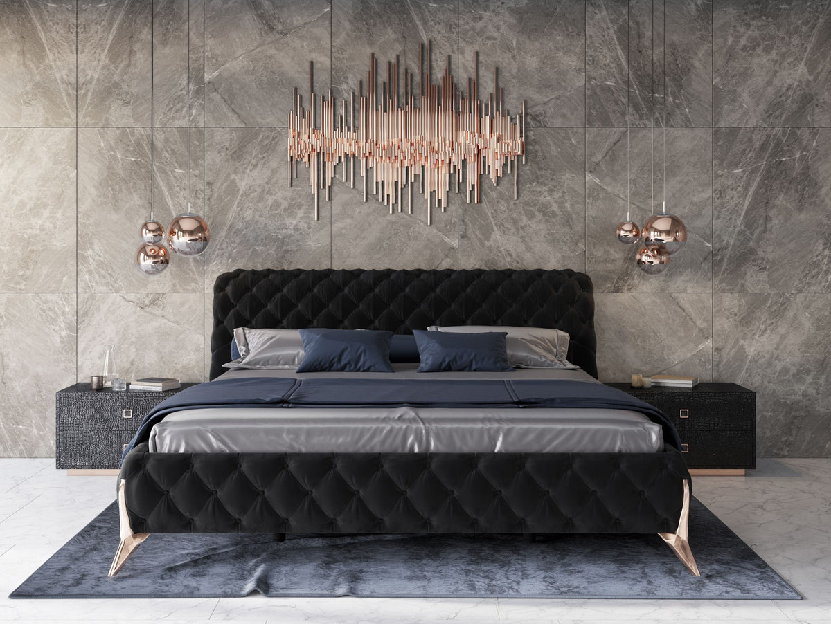 Legend Modern Black Velvet & Rosegold Bed