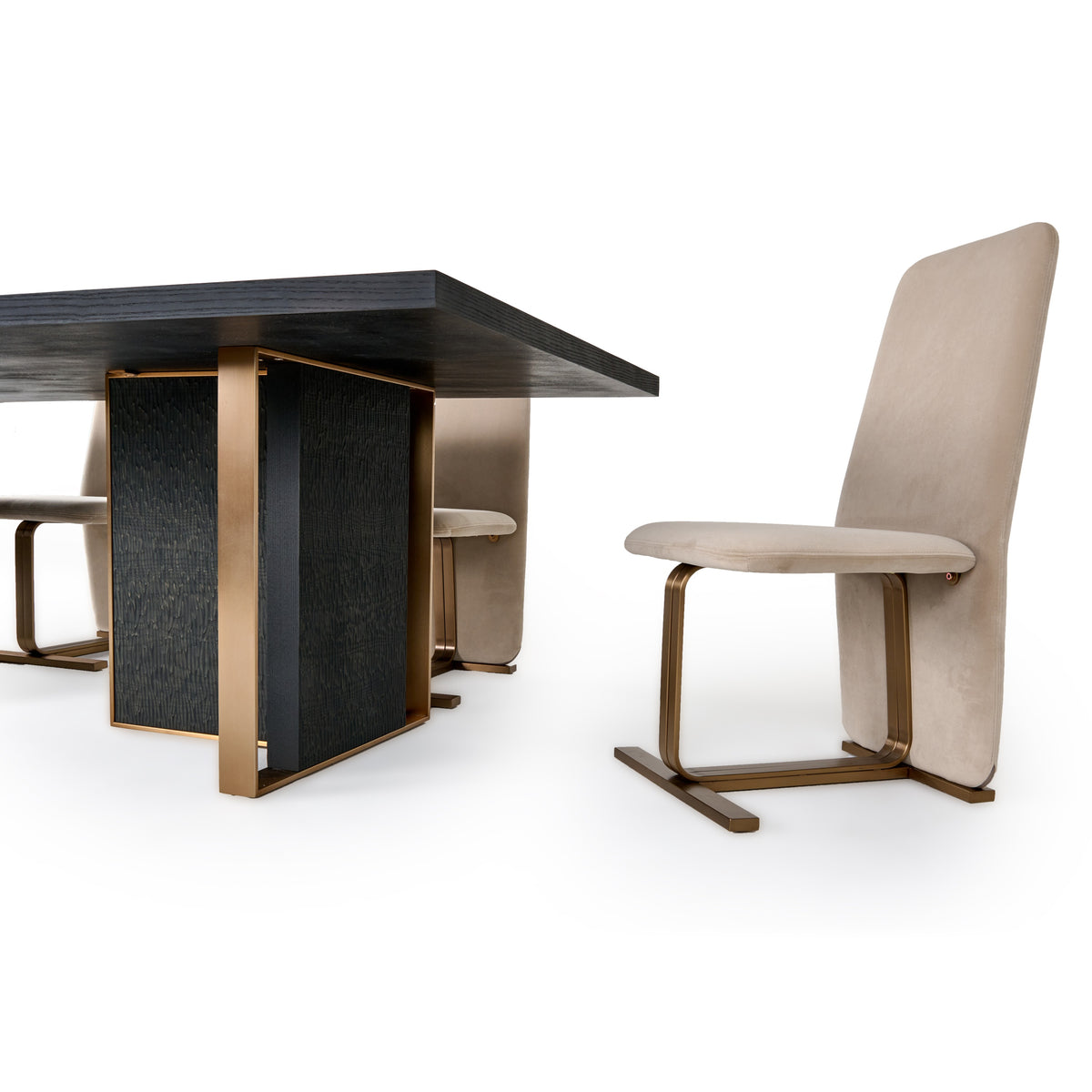 Tasha Modern Black Ash + Brushed Gold Rectangular Dining Table