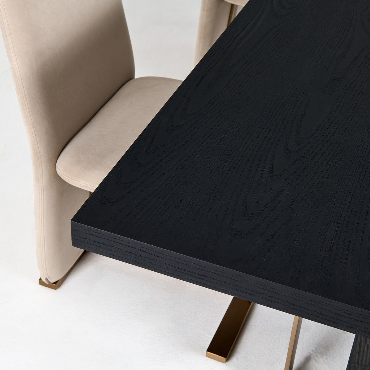 Tasha Modern Black Ash + Brushed Gold Rectangular Dining Table