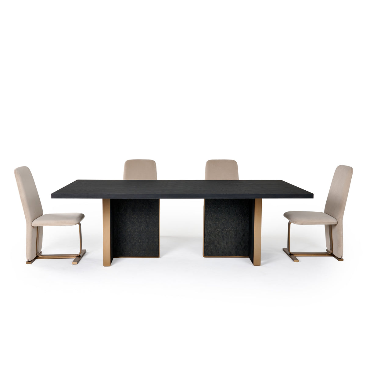 Tasha Modern Black Ash + Brushed Gold Rectangular Dining Table