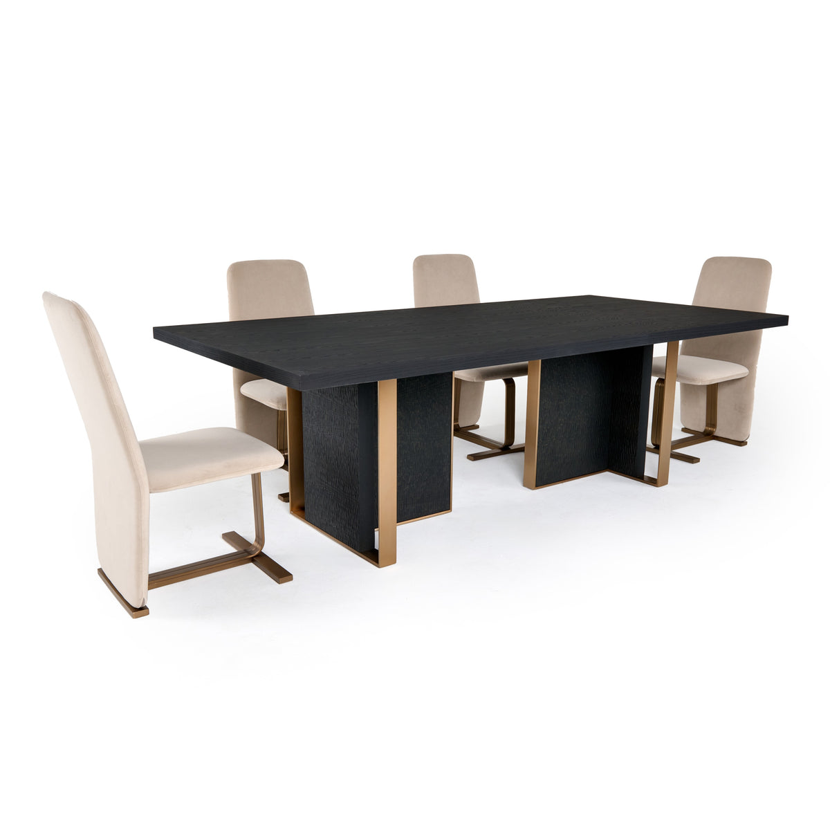 Tasha Modern Black Ash + Brushed Gold Rectangular Dining Table