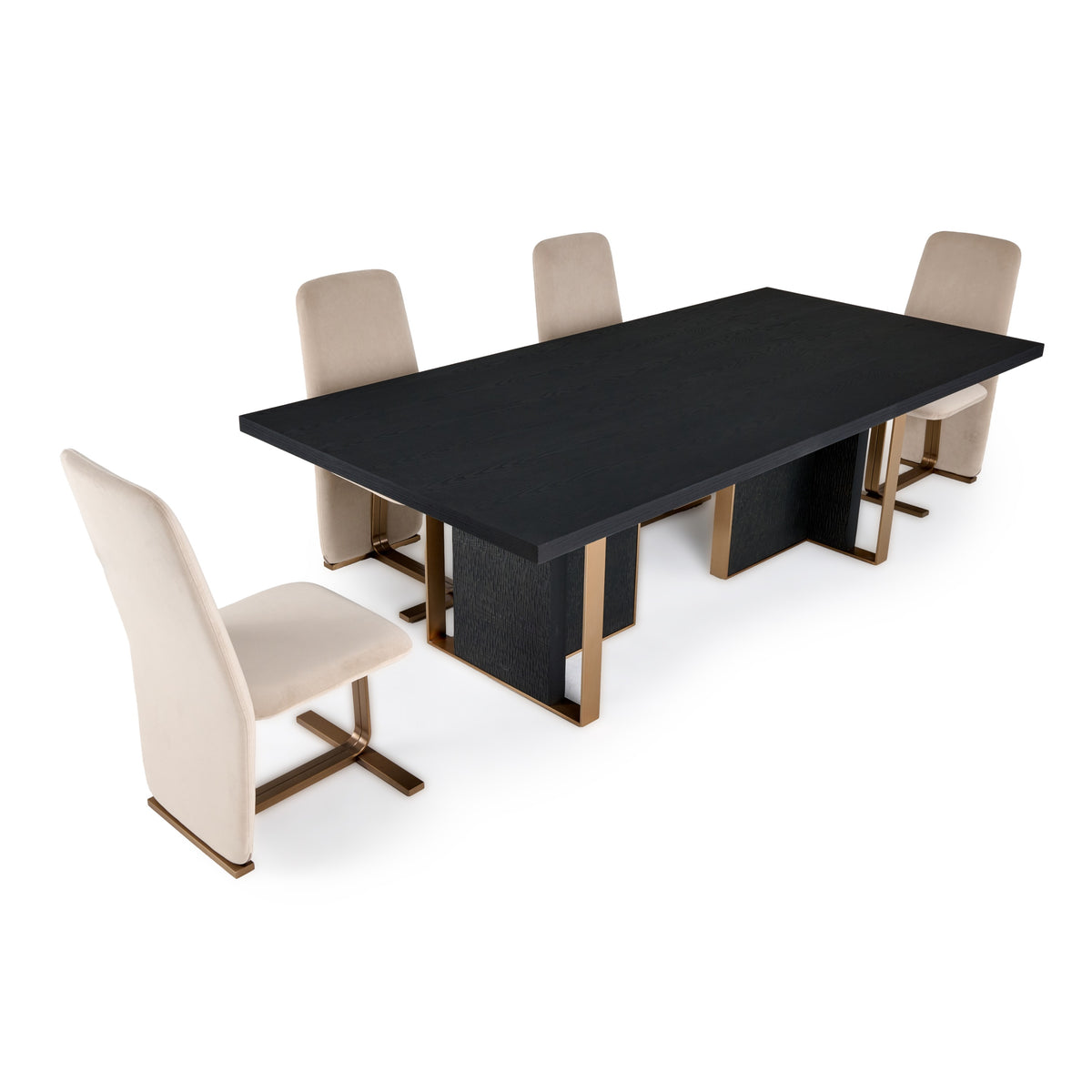 Tasha Modern Black Ash + Brushed Gold Rectangular Dining Table
