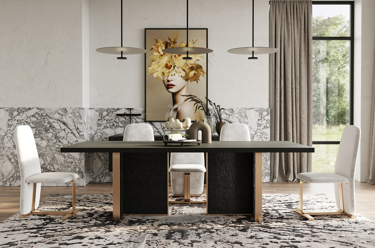Tasha Modern Black Ash + Brushed Gold Rectangular Dining Table