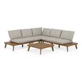 Tavira Outdoor Off-White Fabric + Eucalyptus Sectional Sofa + Coffee Table Set