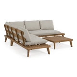 Tavira Outdoor Off-White Fabric + Eucalyptus Sectional Sofa + Coffee Table Set