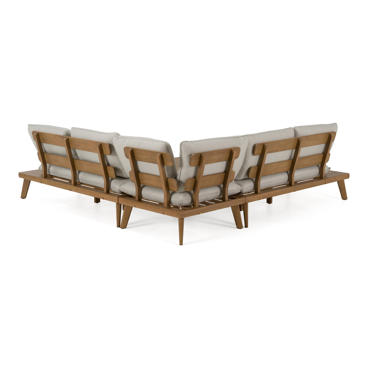 Tavira Outdoor Off-White Fabric + Eucalyptus Sectional Sofa + Coffee Table Set