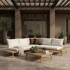 Tavira Outdoor Off-White Fabric + Eucalyptus Sectional Sofa + Coffee Table Set
