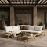 Tavira Outdoor Off-White Fabric + Eucalyptus Sectional Sofa + Coffee Table Set