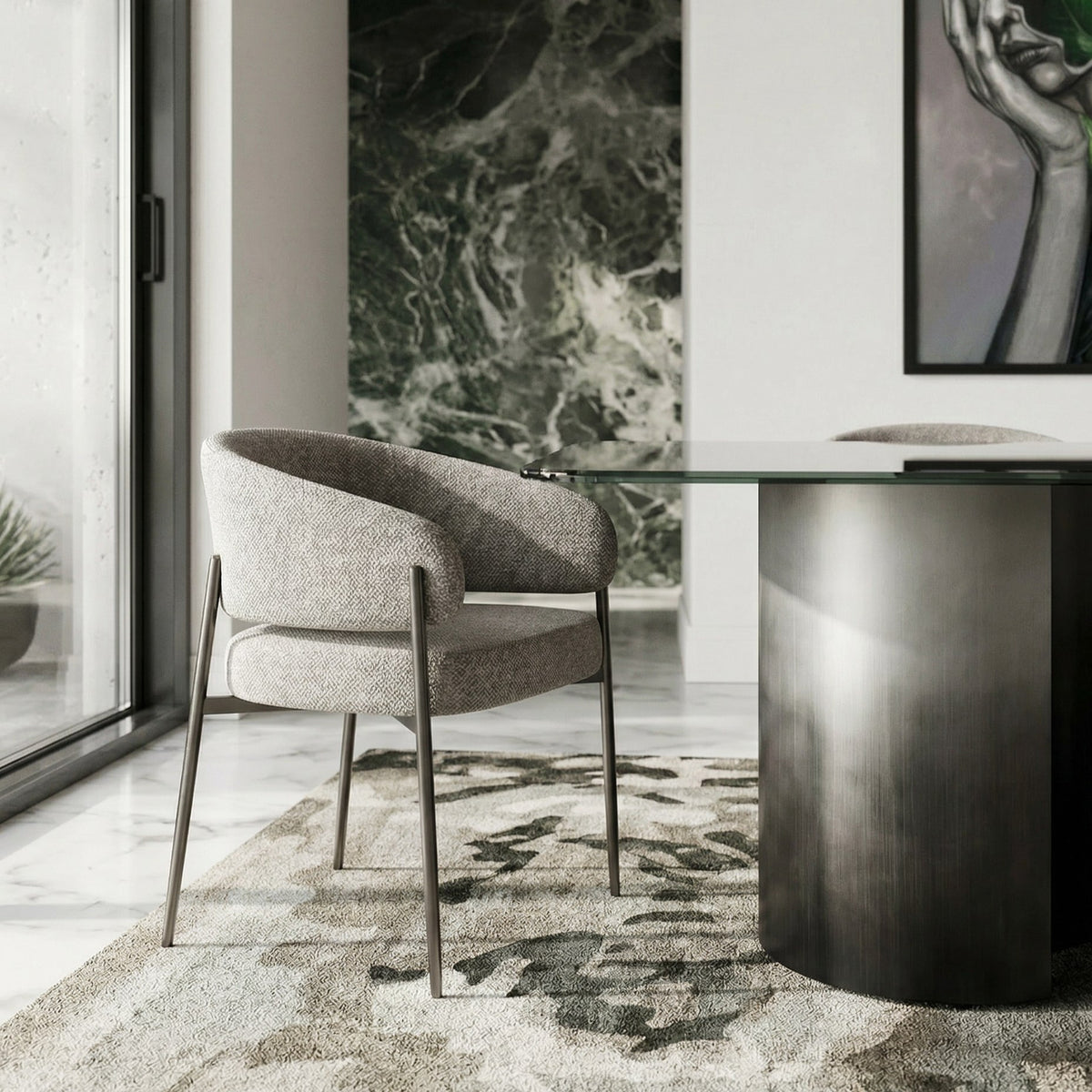 Thomas Modern Grey Fabric + Pewter Dining Chair