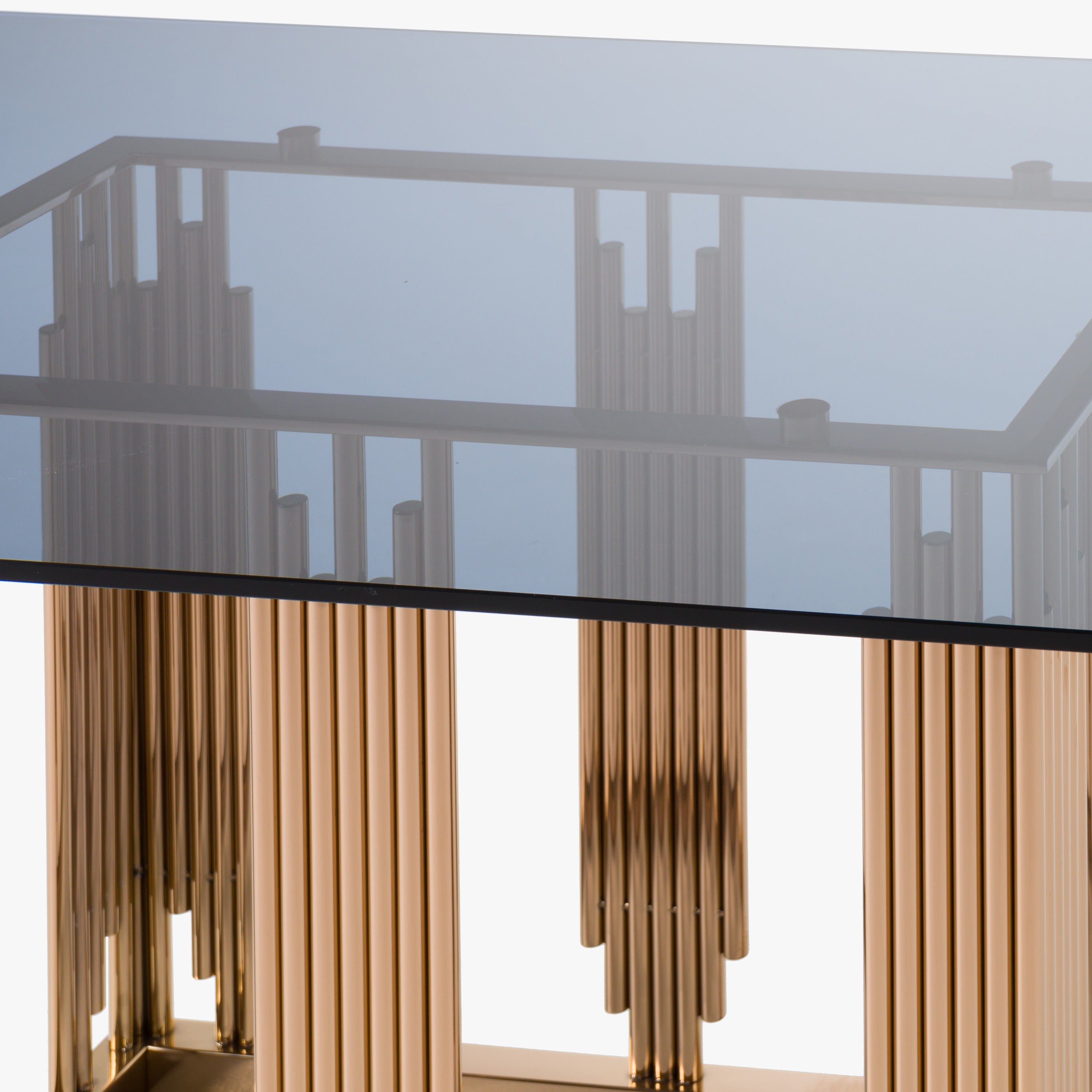 Token Modern Smoked Grey Glass and Rosegold Dining Table