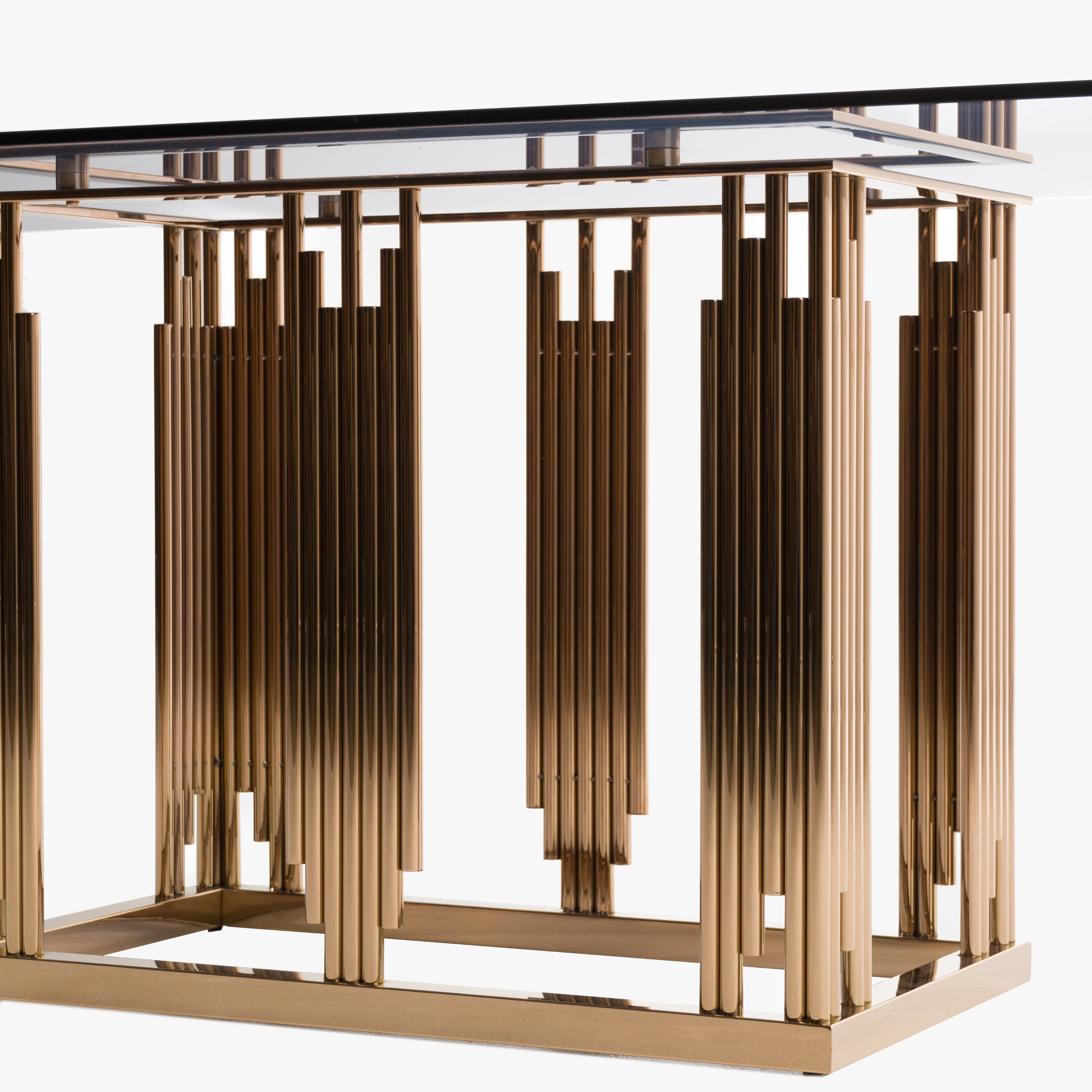 Token Modern Smoked Grey Glass and Rosegold Dining Table