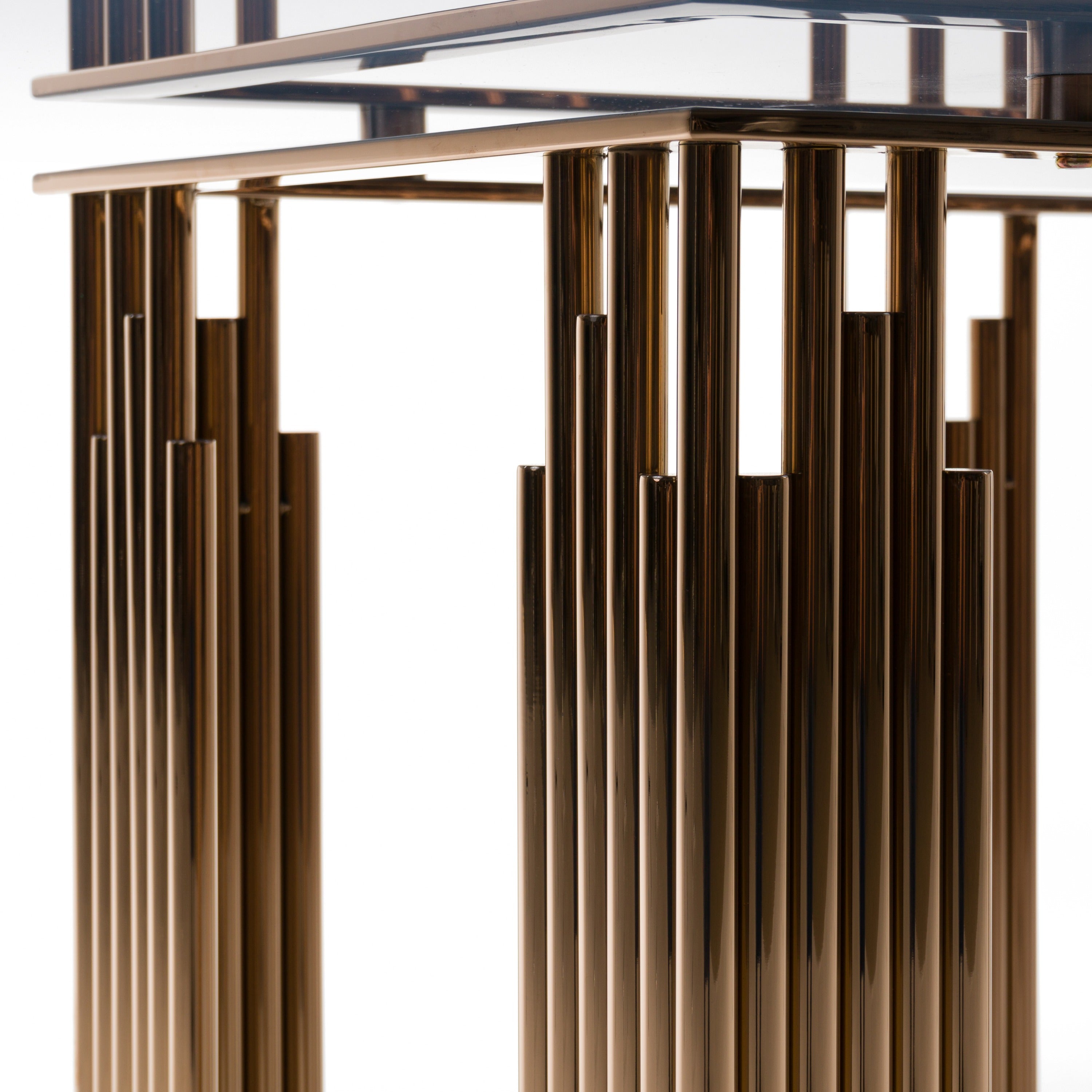 Token Modern Smoked Grey Glass and Rosegold Dining Table