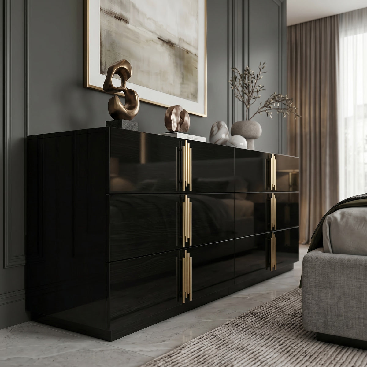 Token Modern Black + Gold Wide Dresser