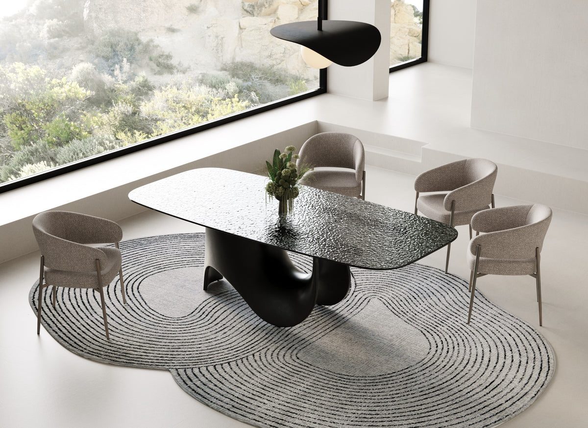 Neptune Modern Grey Wave Glass + Black Dining Table