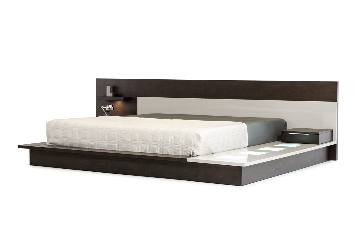 Eastern King Torino Contemporary Brown Oak & Grey Platform Bed with Lights