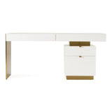 Trahan Modern Gloss White and Brushed Gold Office Desk