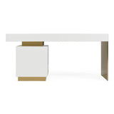 Trahan Modern Gloss White and Brushed Gold Office Desk