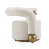 Tranquil Contemporary Beige Fabric + Antique Brass Accent Chair