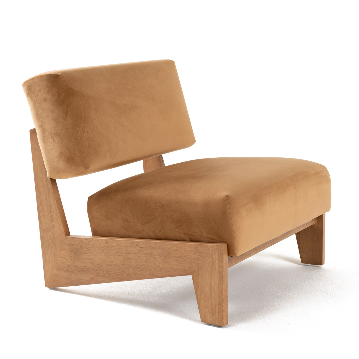 Tucker Mid-Century Modern Camel Velvet + Chestnut Accent Chair
