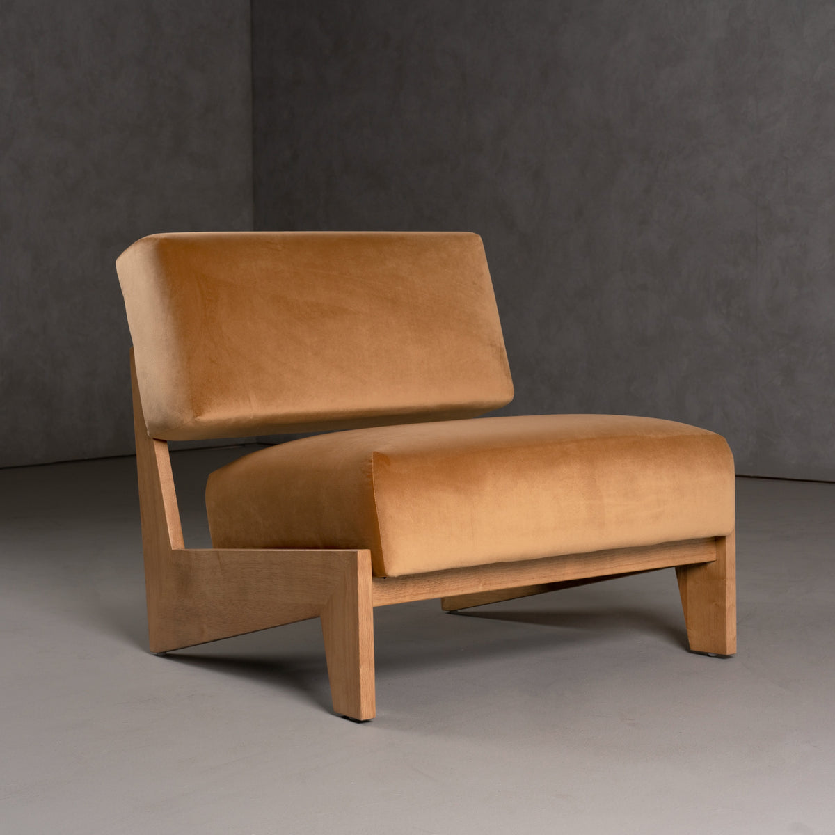 Tucker Mid-Century Modern Camel Velvet + Chestnut Accent Chair