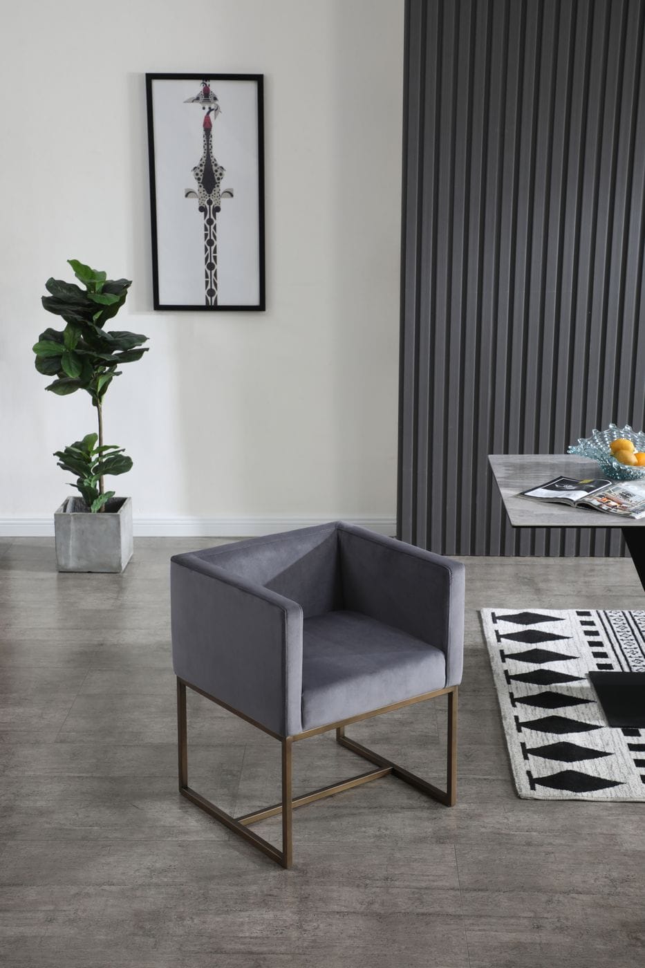 Marty Modern Dark Grey & Copper Antique Brass Dining Chair