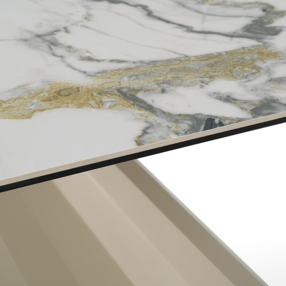 Vela Modern Ceramic + Brass Console Table