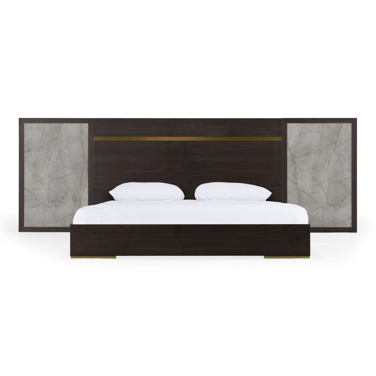 Velondra Modern Eucalypto + Marble Bed with Two Nightstands