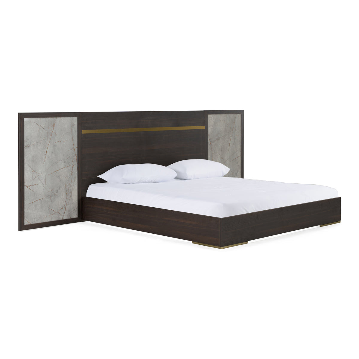 Velondra Modern Eucalypto + Marble Bed with Two Nightstands