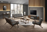 Candea Mid-Century Walnut and Grey Compact Loveseat