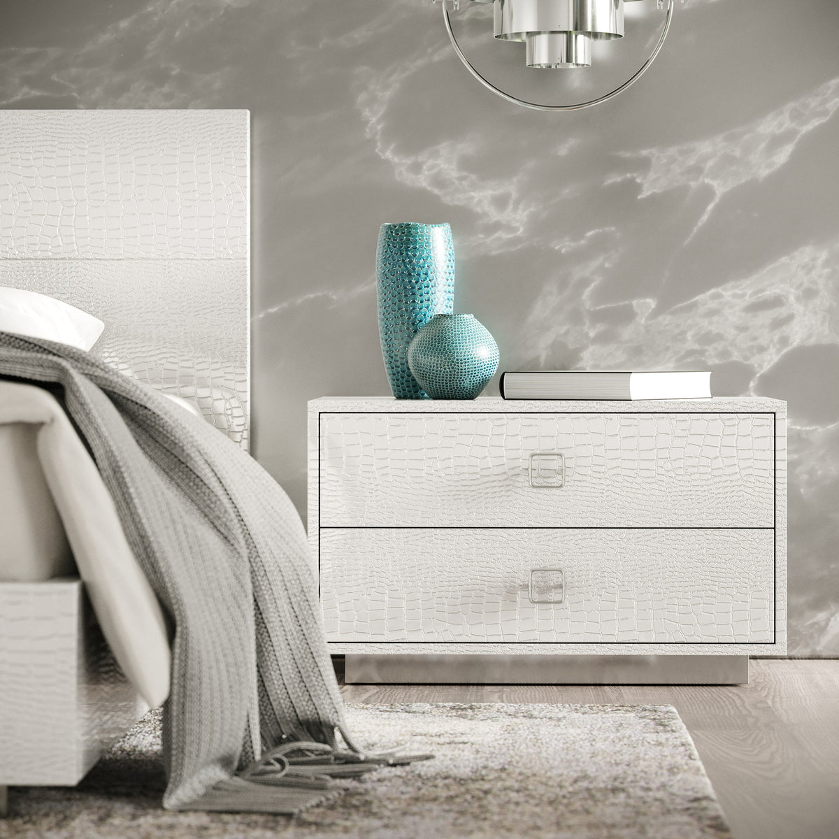 Victoria Modern White Crocodile Nightstand