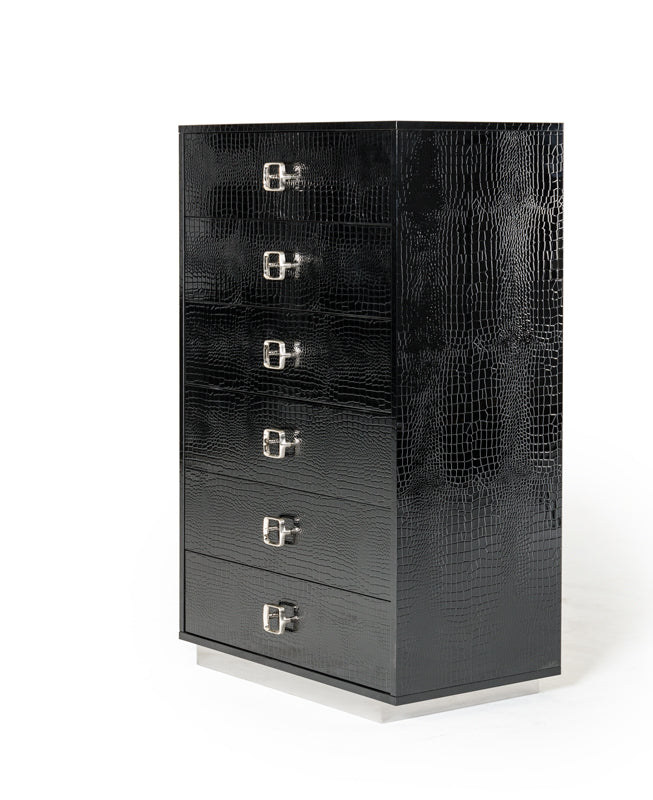 Victoria Modern Black Crocodile Chest