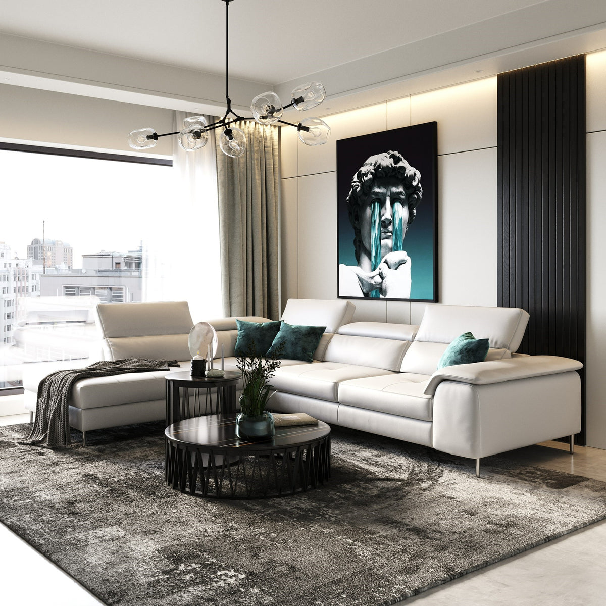 Viola Italian Contemporary Grey Leather Left Facing Sectional Sofa