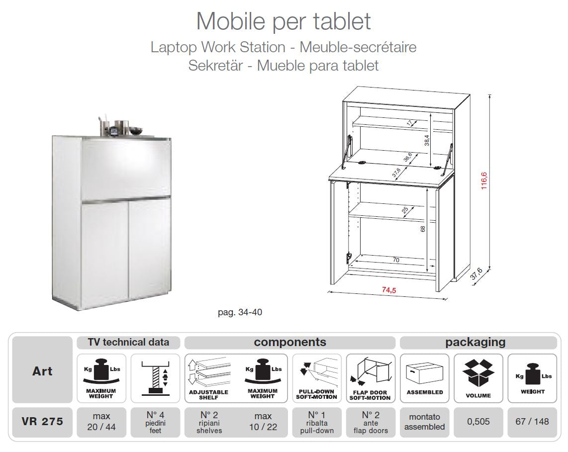 VR275 Verona White TV Entertainment System Made In Italy