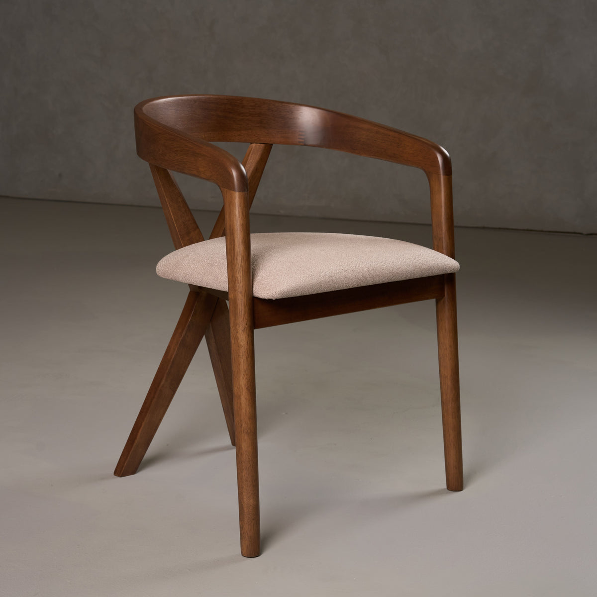 Weiss Mid-Century Modern Light Brown Fabric + Walnut Dining Chair