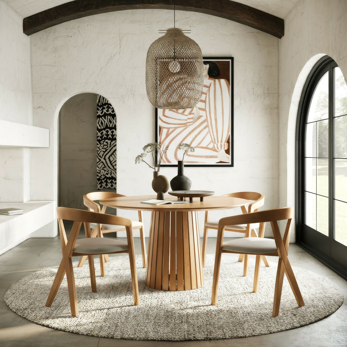 Weiss Mid-Century Modern Natural Oak Round Dining Table