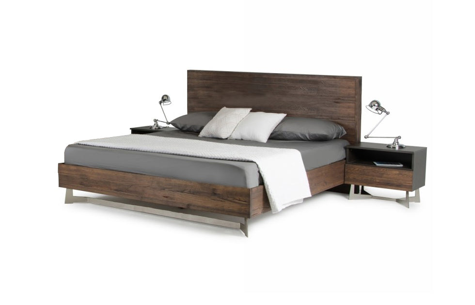 Queen Wharton Modern Dark Aged Oak Bed