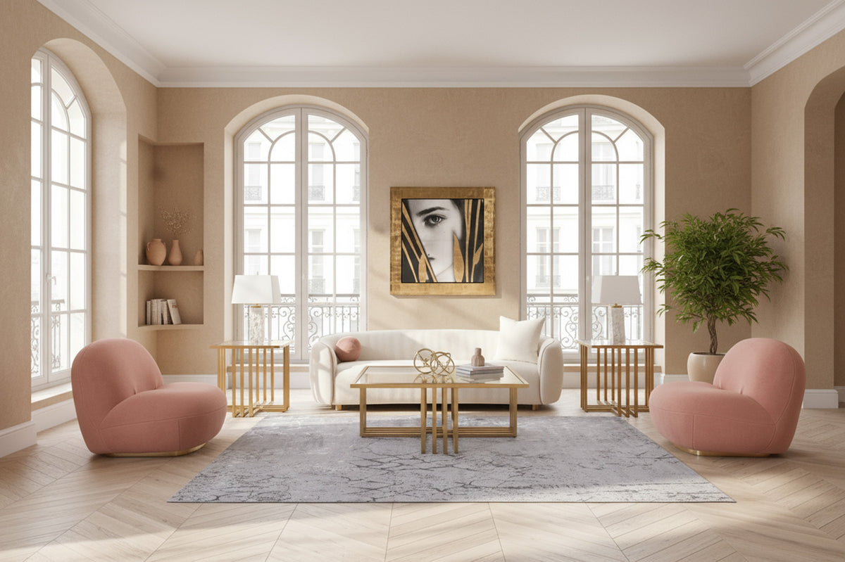 Winfree Modern Off White + Coral Fabric 3-Seater Sofa