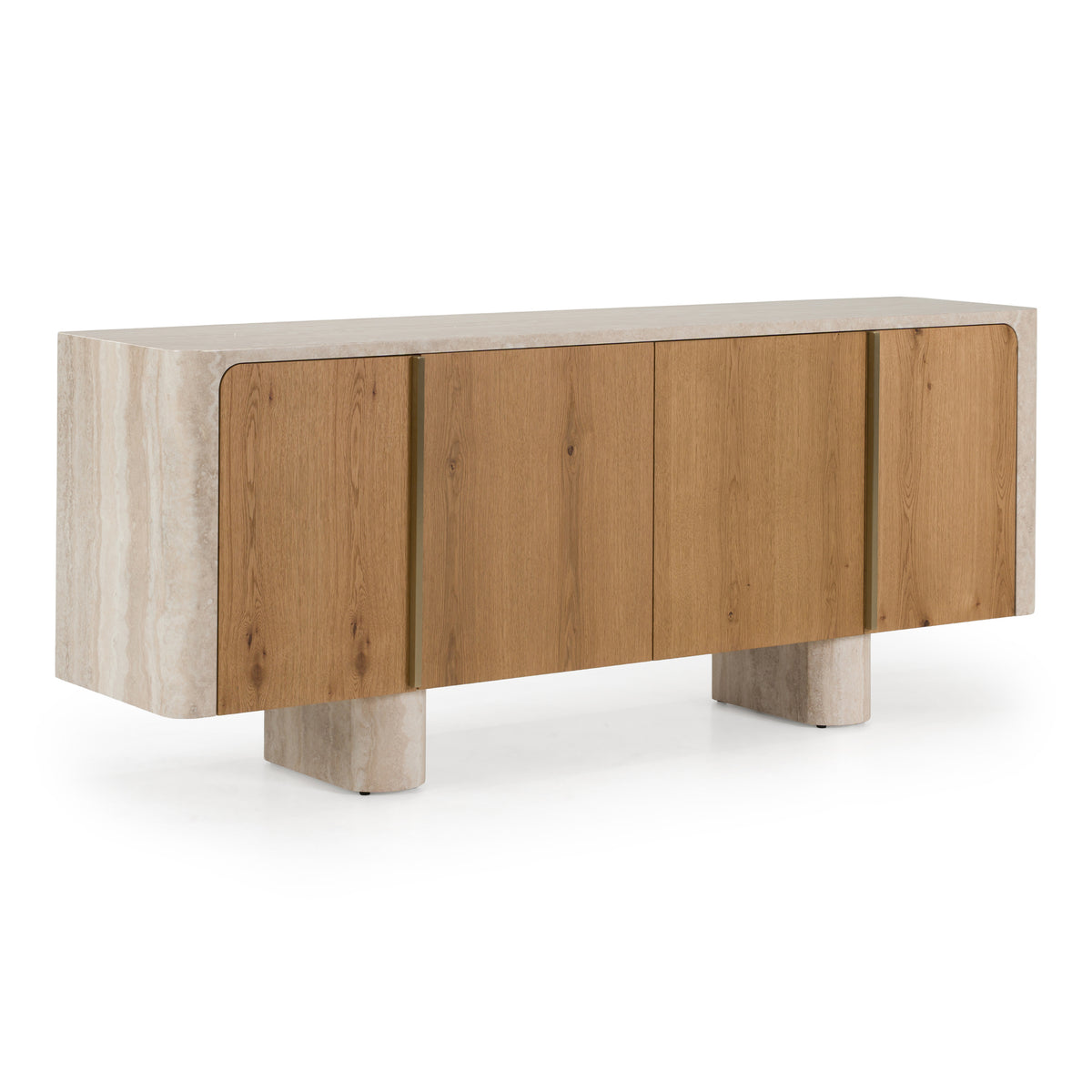 Wolff Modern White Oak + Faux Travertine Buffet