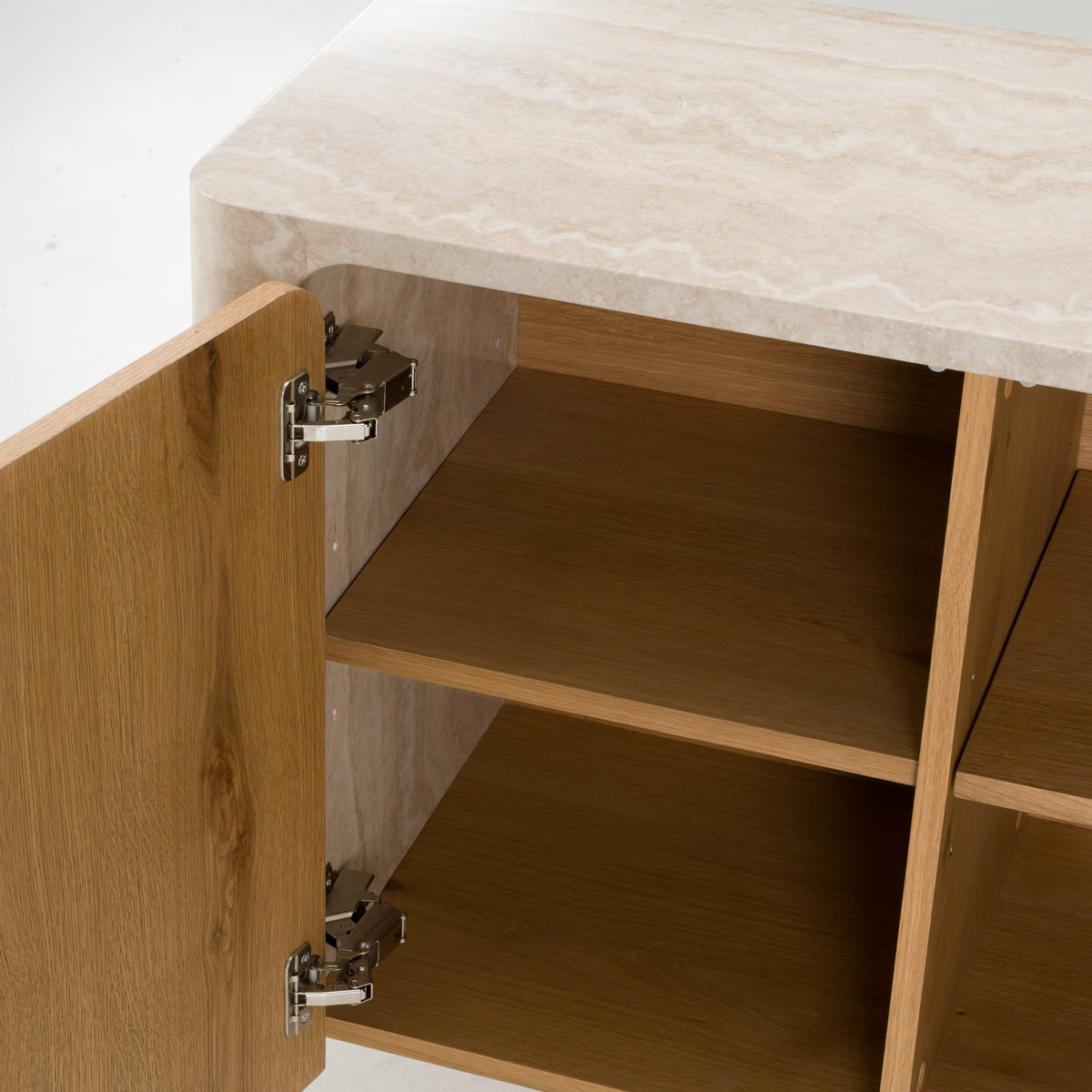 Wolff Modern White Oak + Faux Travertine Buffet