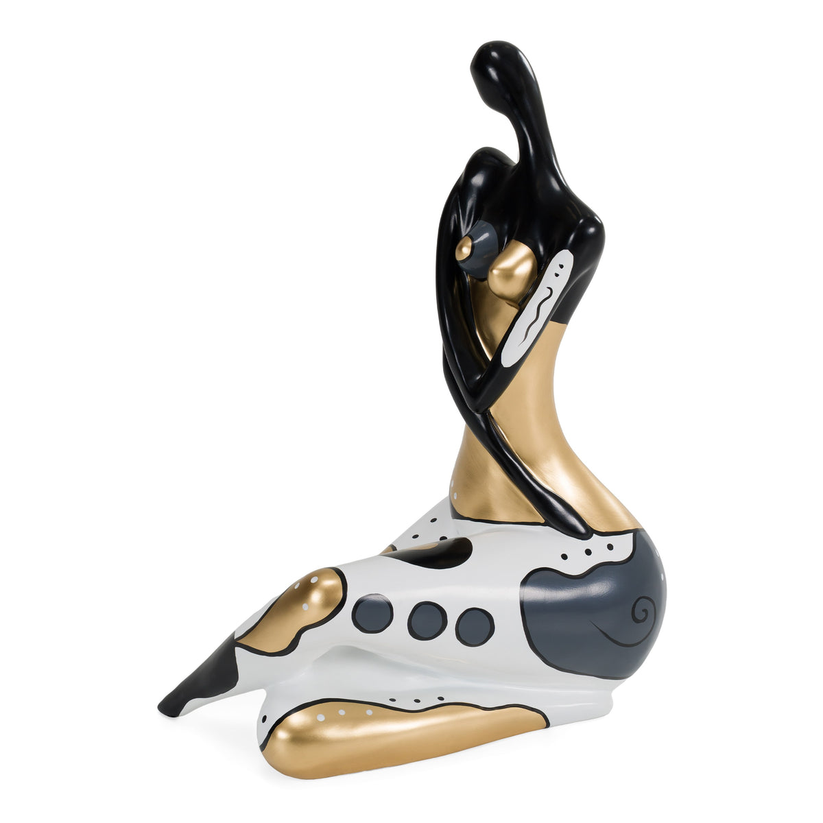 Woman Crossed Legs Black + White + Gold Sculpture