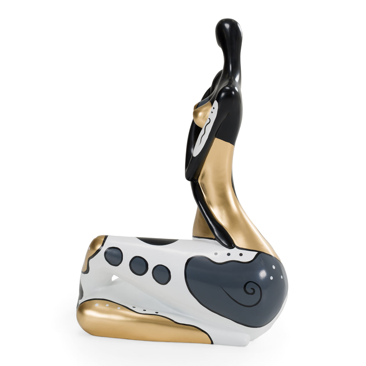 Woman Crossed Legs Black + White + Gold Sculpture