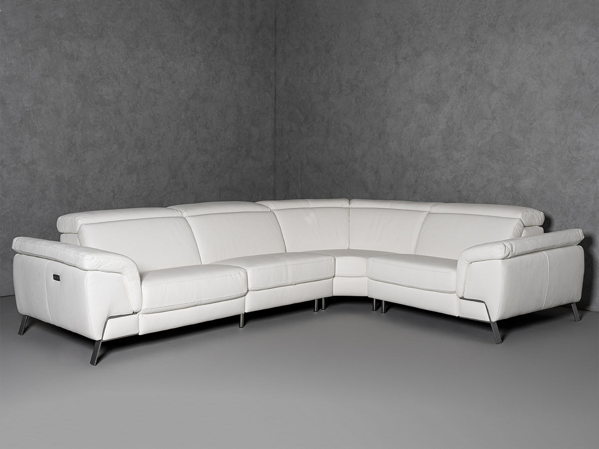 Mini Wonder Italian Modern White Leather Sectional Sofa with Recliners