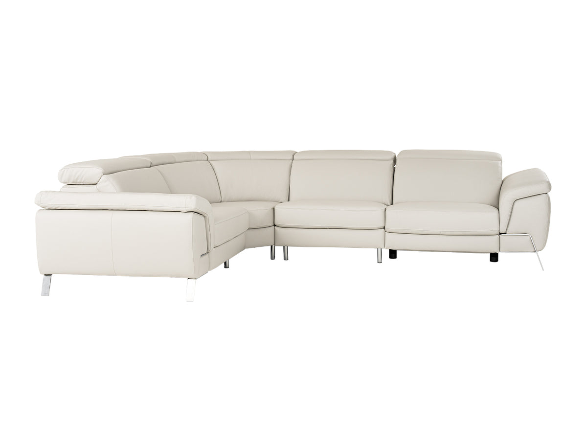 Mini Wonder Italian Modern Grey Leather Sectional Sofa with Right Facing Recliner