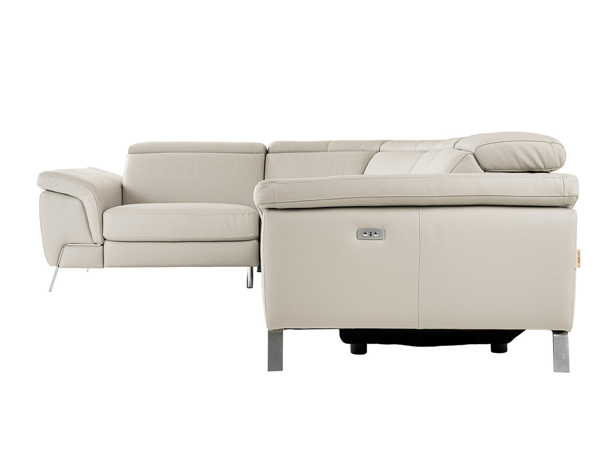 Mini Wonder Italian Modern Grey Leather Sectional Sofa with Right Facing Recliner