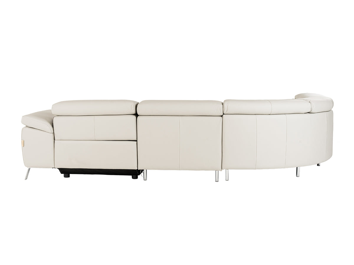 Mini Wonder Italian Modern Grey Leather Sectional Sofa with Right Facing Recliner