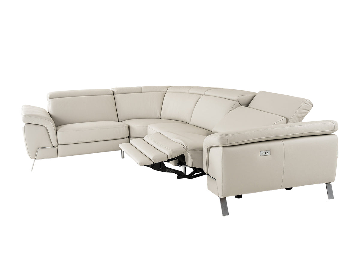 Mini Wonder Italian Modern Grey Leather Sectional Sofa with Right Facing Recliner