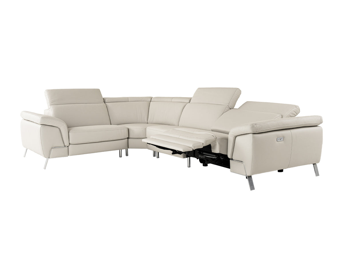 Mini Wonder Italian Modern Grey Leather Sectional Sofa with Right Facing Recliner
