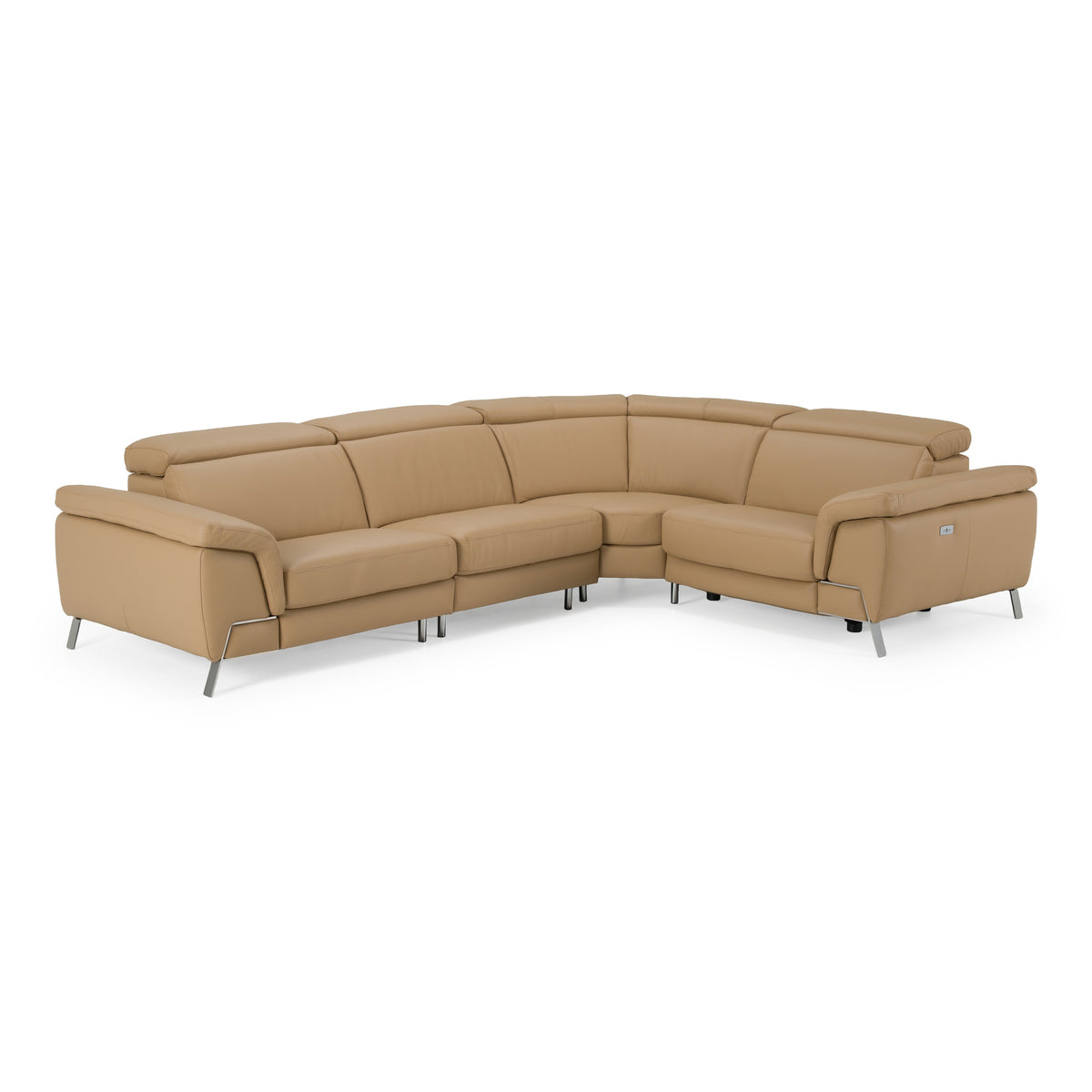 Mini Wonder Italian Modern Deserto Leather Sectional Sofa with Right Facing Recliner